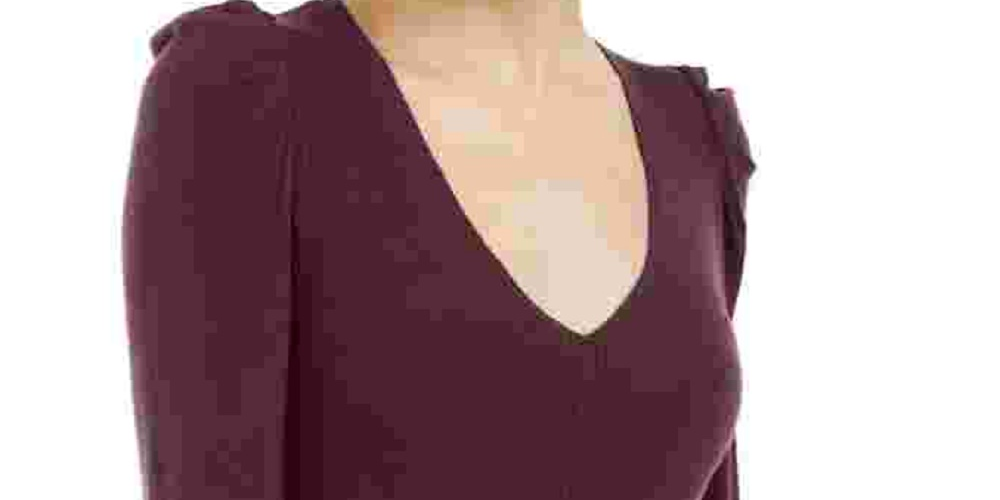 INC International Concepts Women's Burgundy V Neck Tunic Sweater Red Size Small