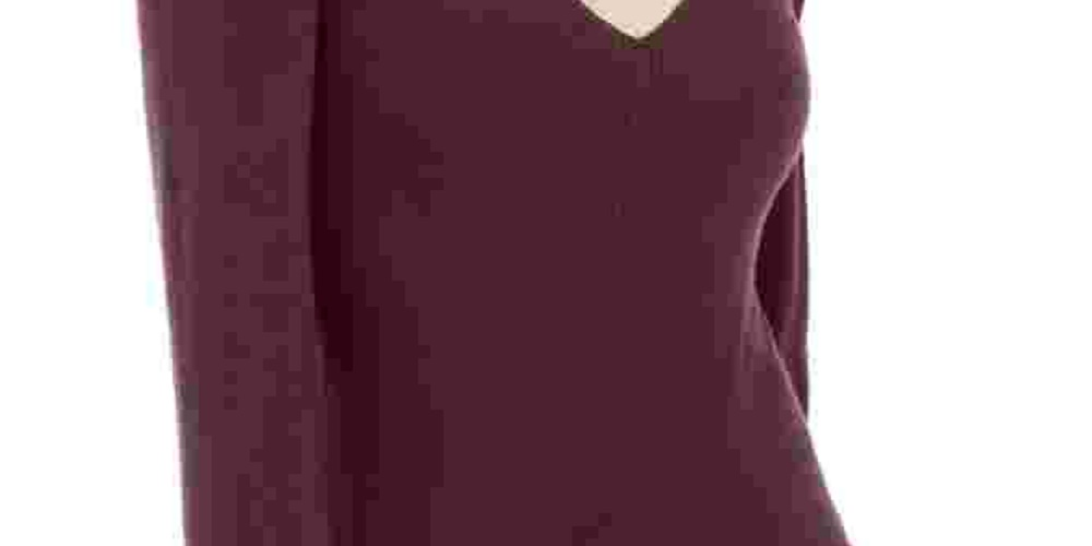 INC International Concepts Women's Burgundy V Neck Tunic Sweater Red Size Small
