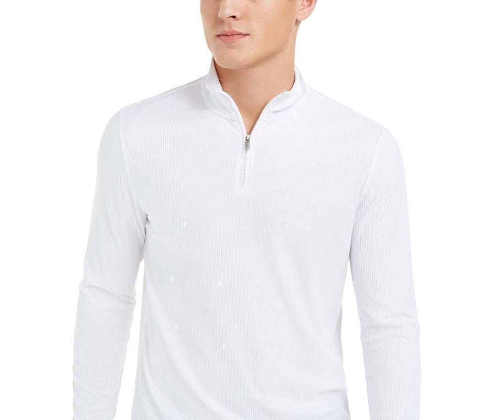 Alfani Men's Lightweight Ribbed Quarter-Zip Pullover White Size Small