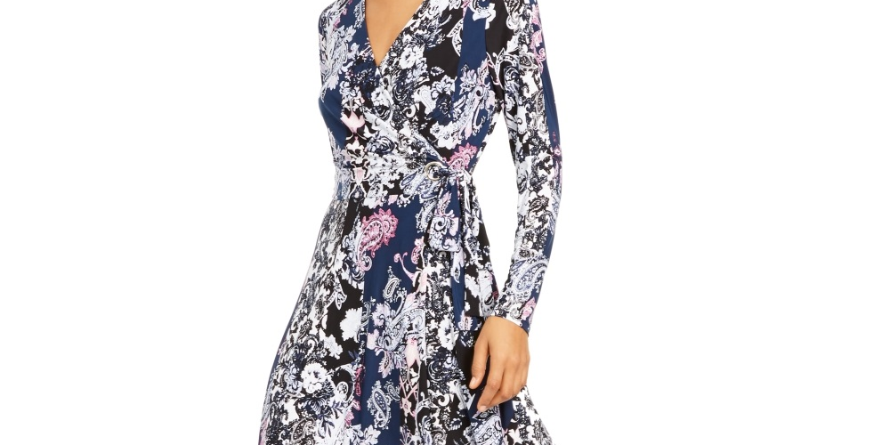 INC International Concepts Women's Printed Wrap Dress Black Size Small