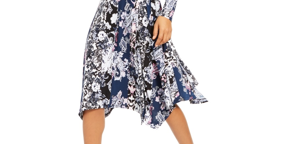 INC International Concepts Women's Printed Wrap Dress Black Size Small