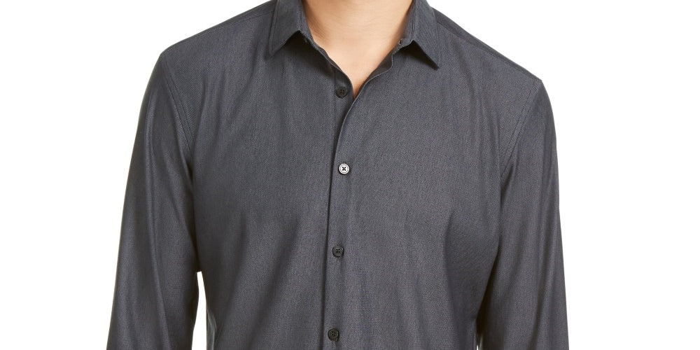 Alfani Men's Shirt Small Knit Classic-Fit Button Down Black Size Small