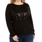 INC International Concepts Women's Sequin Crewneck Sweater Black Size 4X