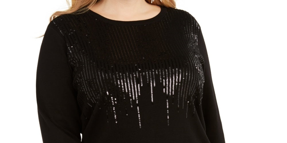 INC International Concepts Women's Sequin Crewneck Sweater Black Size 4X