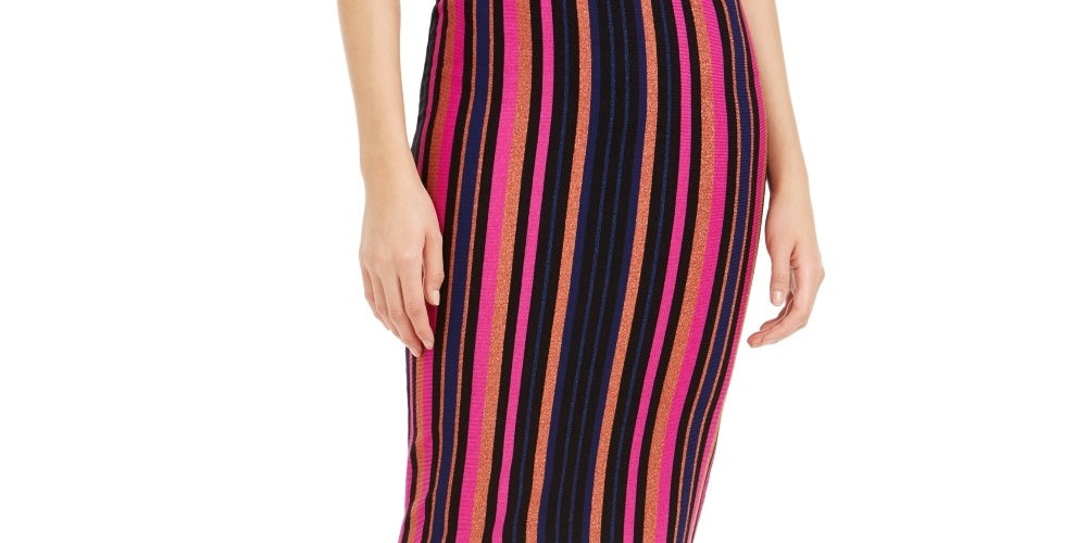 Bar III Women's Metallic Striped Pencil Skirt Pink Size X-Large
