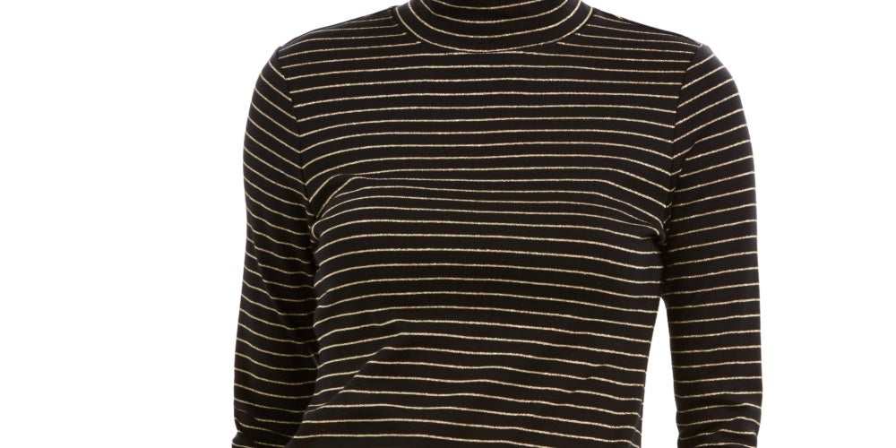 Charter Club Women's Striped Mock Neck Top Black Size X-Large