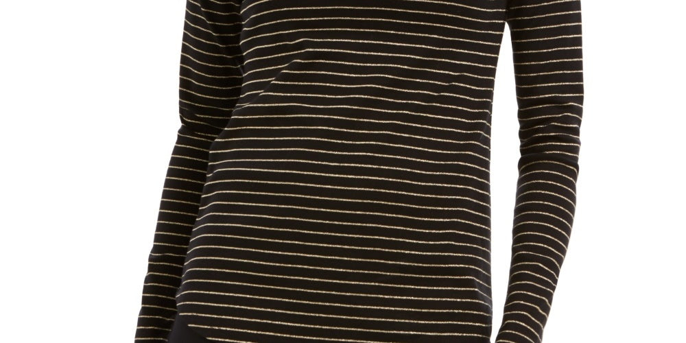 Charter Club Women's Striped Mock Neck Top Black Size X-Large