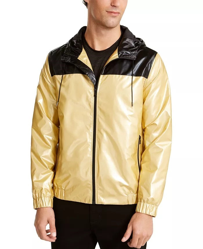 Alfani Men's Colorblocked Full Zip Windbreaker Yellow Size Small