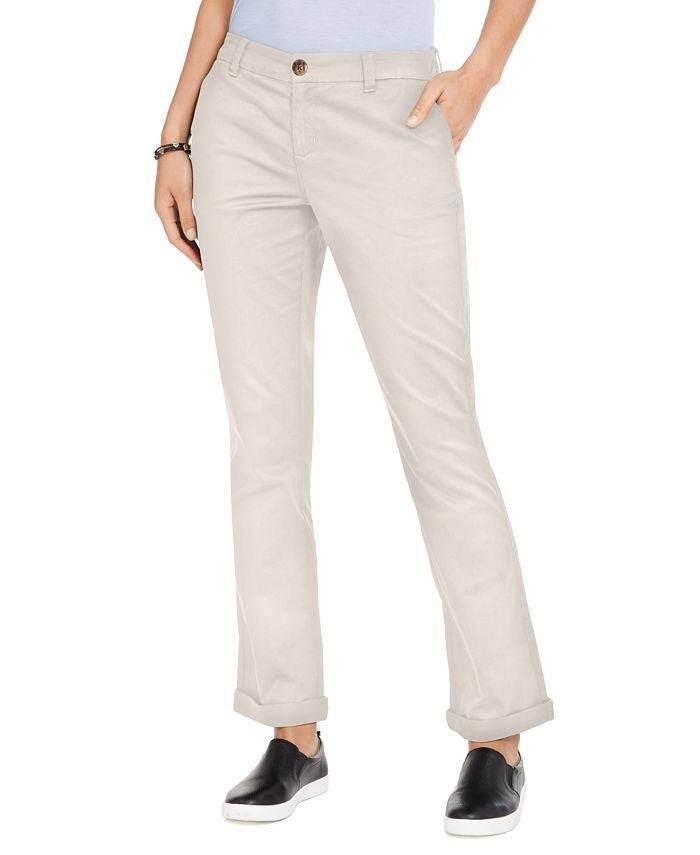 Style & Co Women's Straight Leg Chino Pants Beige Size 14