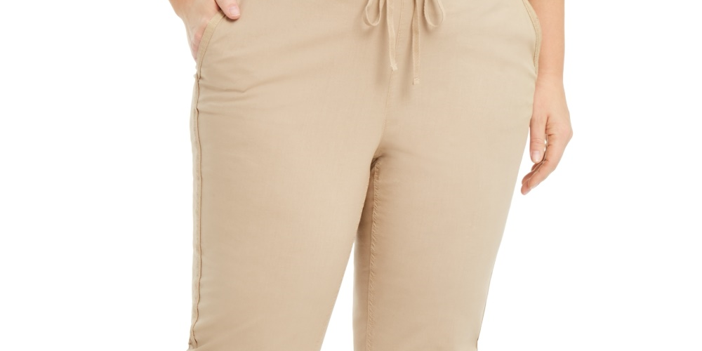 Style & Co Women's Twill Tape Utility Pants Beige Size 24W