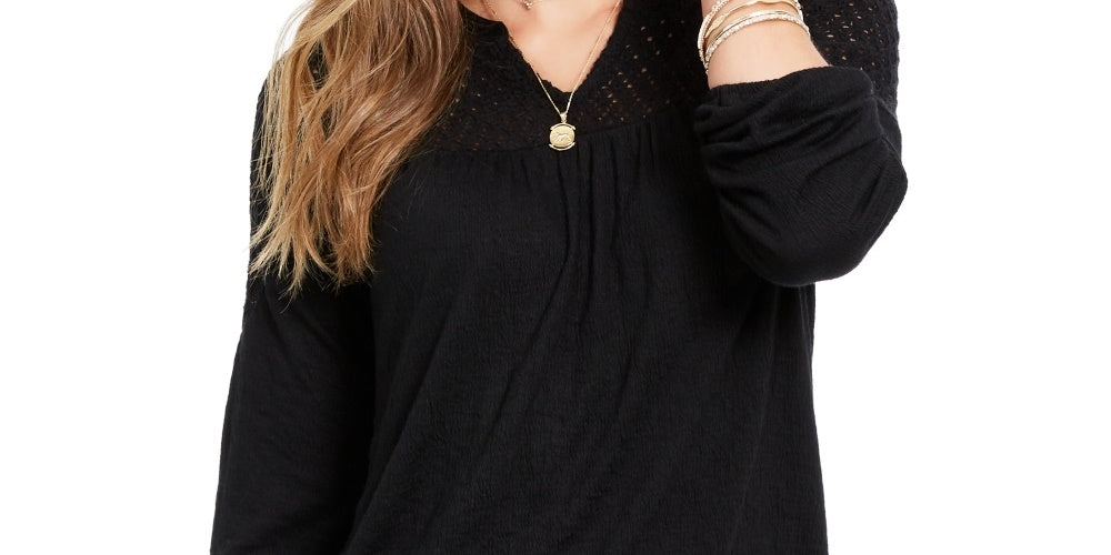 Style & Co Women's Crochet Yoke Top Black Size X-Large