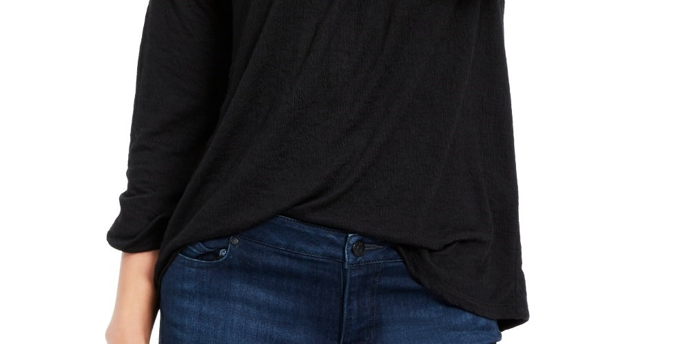 Style & Co Women's Crochet Yoke Top Black Size X-Large