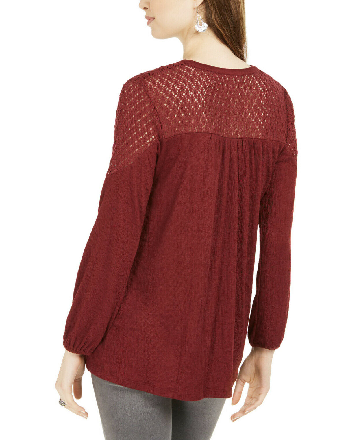 Style & Co Women's Crochet Yoke Top Red Size Large