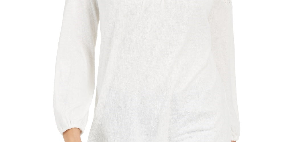 Style & Co Women's Crochet-Yoke Top White Size X-Small