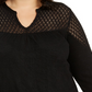 Style & Co Women's Plus Lace Shoulders Textured Blouse Black Size 0X