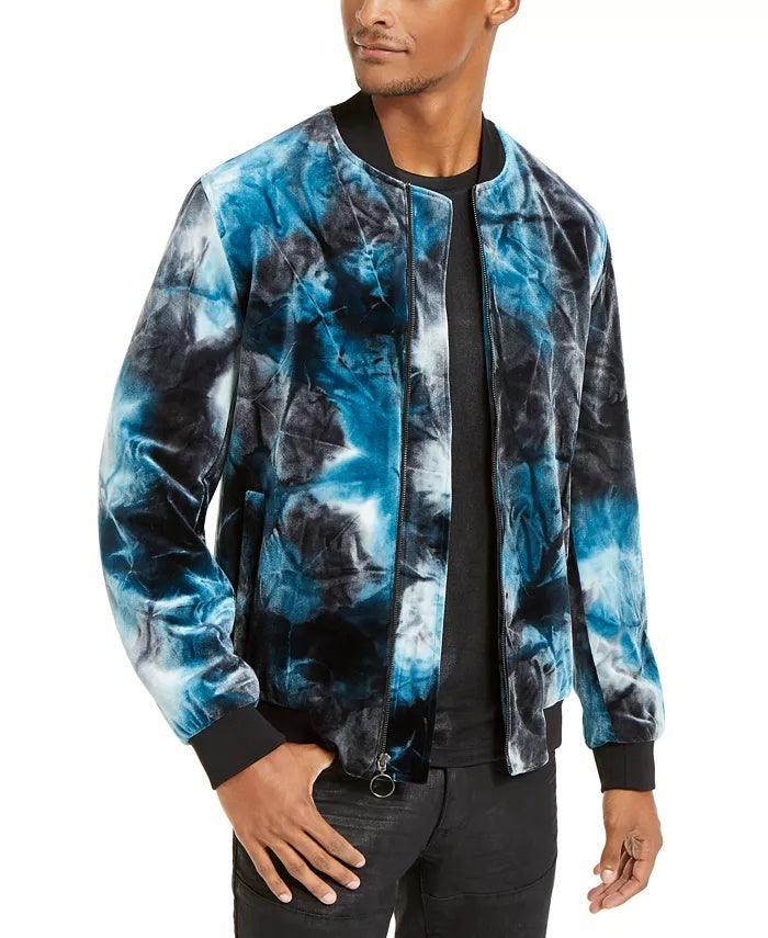 INC International Concepts Men's Velvet Tie Dye Bomber Jacket Navy Size Small