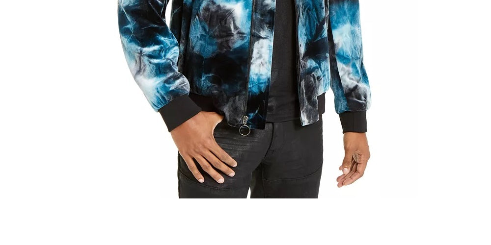 INC International Concepts Men's Velvet Tie Dye Bomber Jacket Navy Size Small