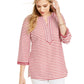 Charter Club Women's Striped Linen Blend Tunic Red Size Small