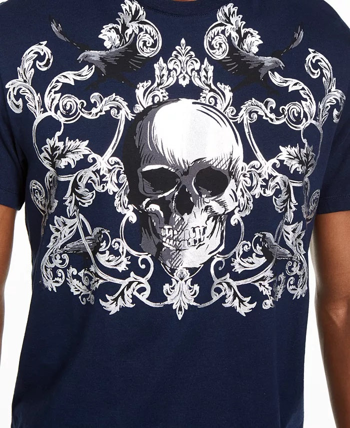 INC International Concepts Men's Berk Skull & Scrolls Graphic T-Shirt Blue Size Small