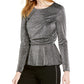 INC International Concepts Women's Draped Metallic Top Black Size Medium