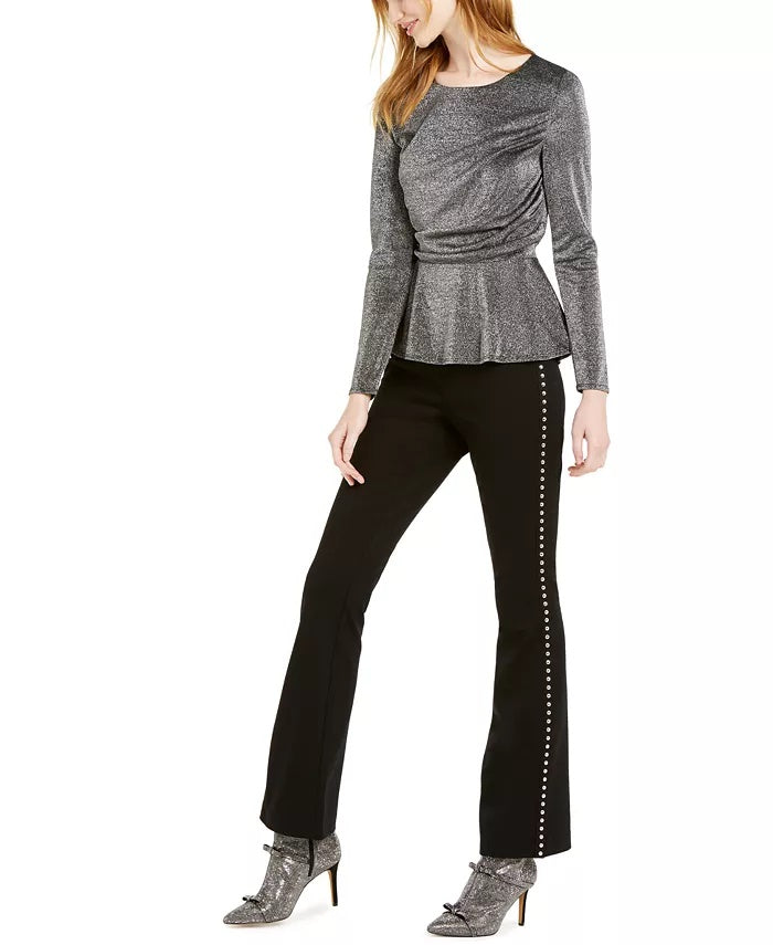 INC International Concepts Women's Draped Metallic Top Black Size Medium