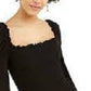 Bar III Women's Smocked Square Neck Top Black Size Large
