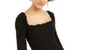 Bar III Women's Smocked Square Neck Top Black Size Large