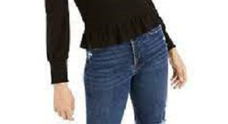 Bar III Women's Smocked Square Neck Top Black Size Large