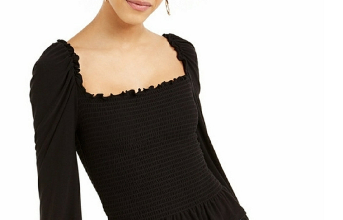 Bar III Women's Smocked Square-Neck Top Black Size Extra Large