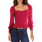 Bar III Women's Smocked Square-Neck Top Red Size Small