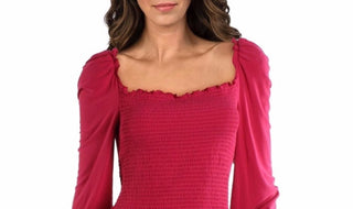 Bar III Women's Smocked Square-Neck Top Red Size Small