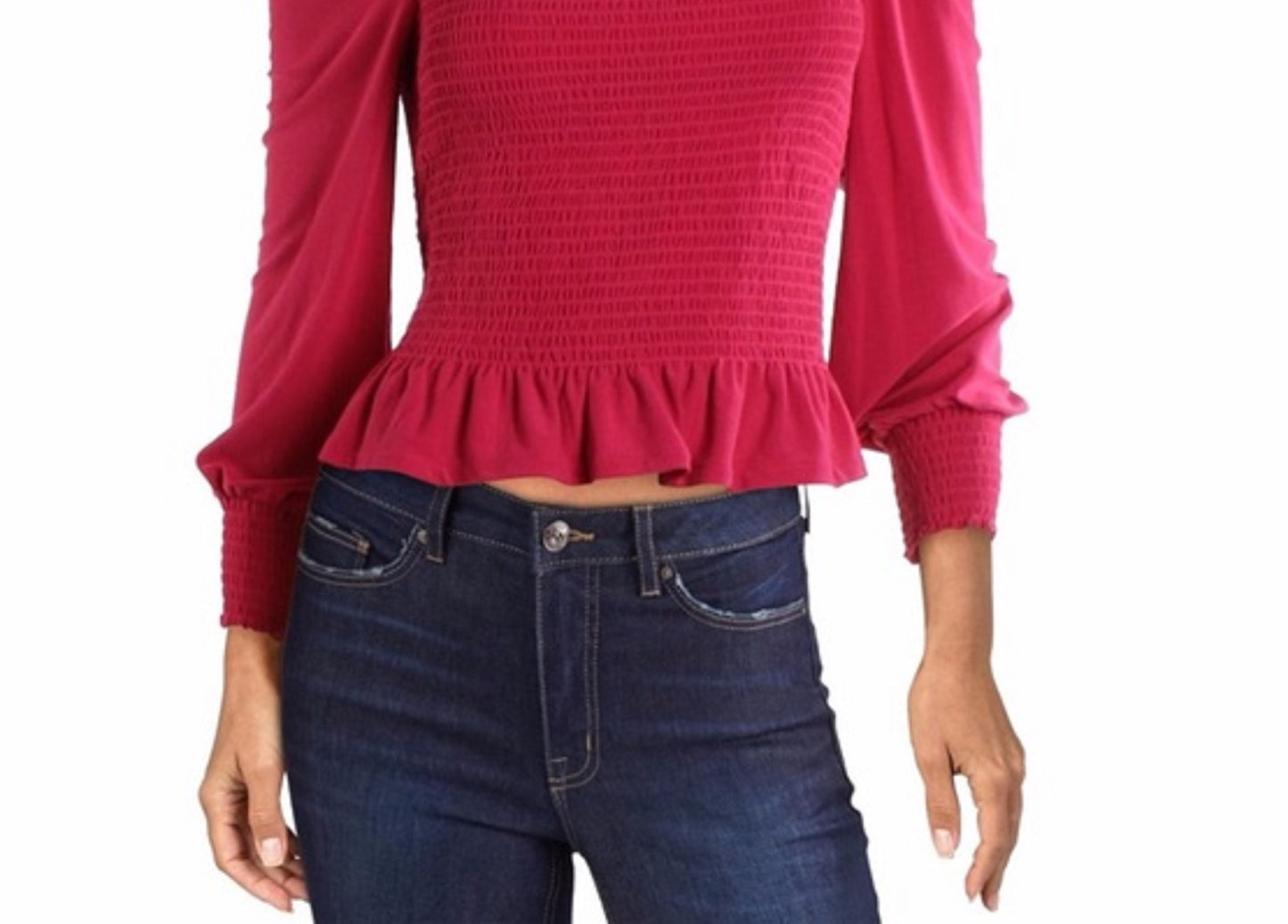 Bar III Women's Smocked Square-Neck Top Red Size Small