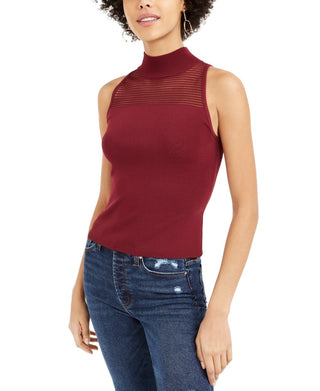 Bar III Women's Ottoman Mixed Stitch Sweater Tank Top Red Size XX-Small