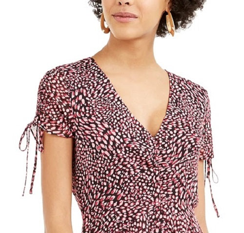 Bar III Women's Printed Ruffled Mini Dress Dark Red Size 6