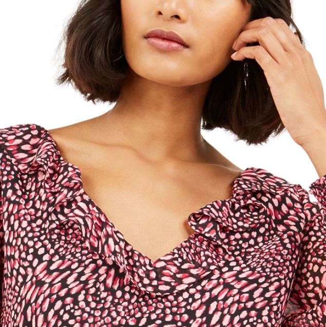 Bar III Women's Ditsy Print Low Back Ruffled Top Red Size XX-Large