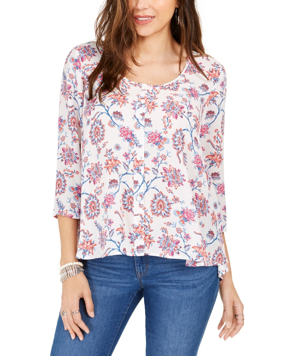 Style & Co Women's Printed Top White Size Medium
