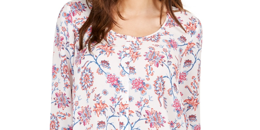 Style & Co Women's Printed Top White Size Medium