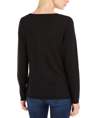 INC International Concepts Women's Sequin Star Sweater Black Size X-Small