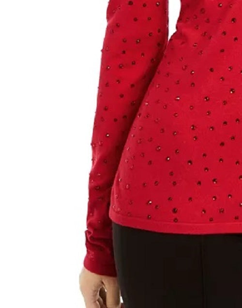 INC International Concepts Women's Embellished Keyhole Sweater Red Size X-Small
