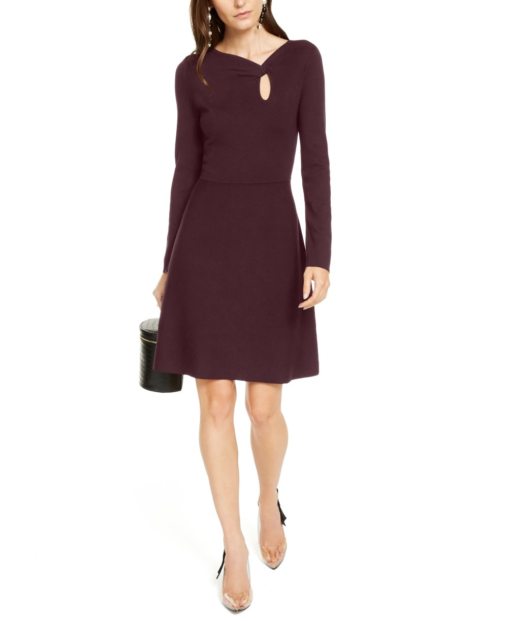INC International Concepts Women's Asymmetrical Neck Sweater Dress Red Size Large