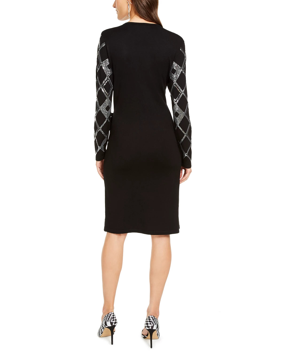 INC International Concepts Women's Sequin Wrap Sweater Dress Black Size X-Small