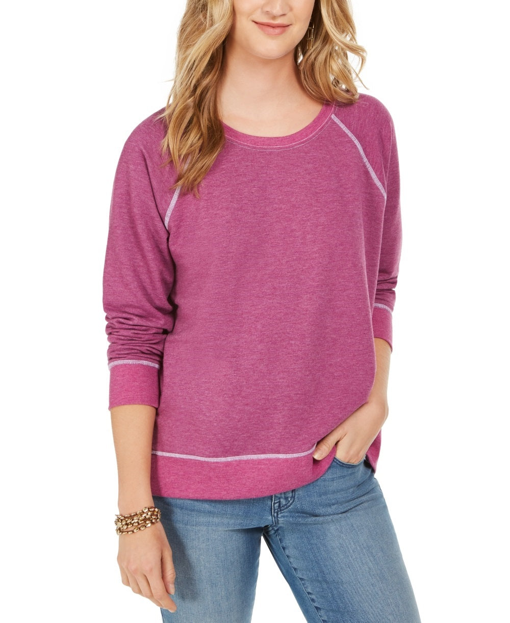 Style & Co Women's Contrast Stitched Sweatshirt Purple Size Medium