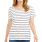 Karen Scott Women's Lemon Stripe Scoop Neck Top White Size Small