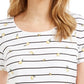 Karen Scott Women's Lemon Stripe Scoop Neck Top White Size Small