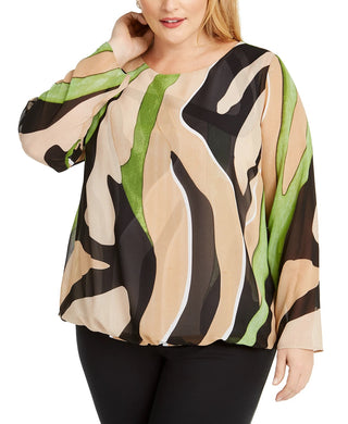 Alfani Women's Plus Bubble Hem Blouse Beige Size 1X