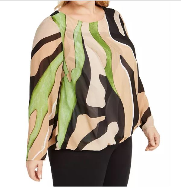 Alfani Women's Plus Bubble Hem Blouse Beige Size 1X