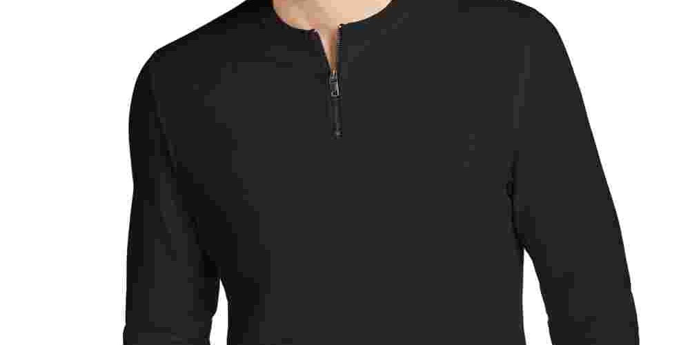 Alfani Men's Short Sleeve Classic Fit Quarter Zip Casual Shirt Black Size XX-Large