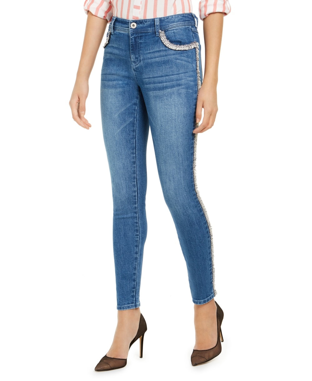 INC International Concepts Women's Tweed Trim High Rise Skinny Jeans Blue Size 2