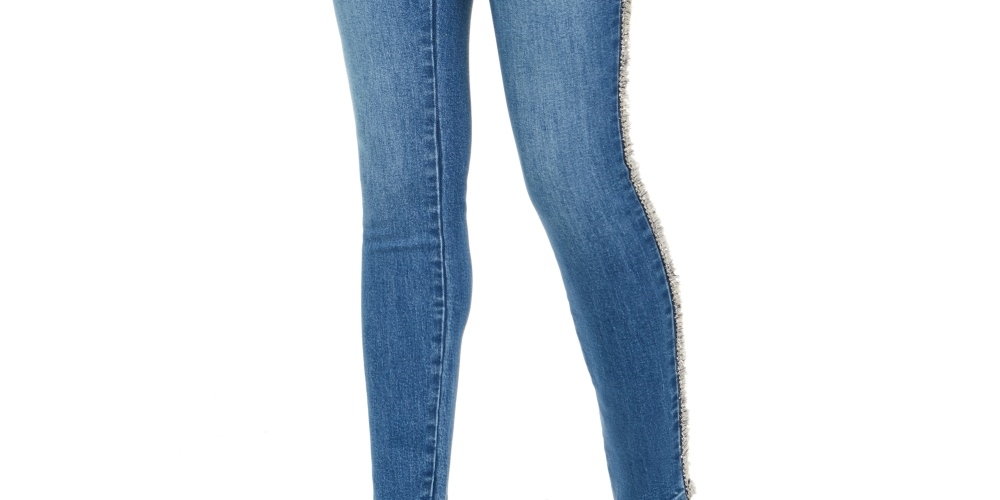 INC International Concepts Women's Tweed Trim High Rise Skinny Jeans Blue Size 2