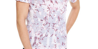 Alfani Men's Ribbed Trim Printed Polo Shirt White Size Large